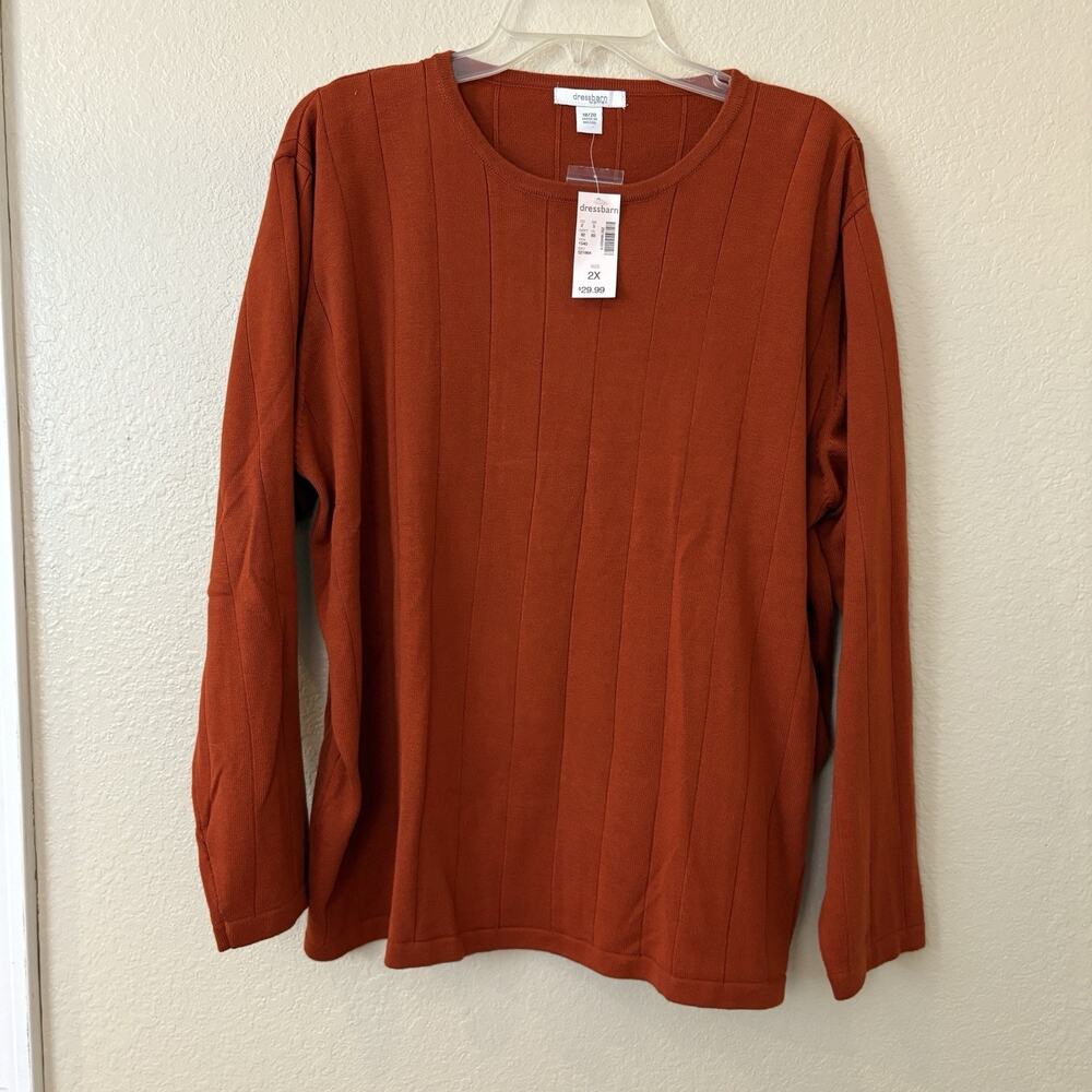 Dressbarn Woman Burnt Red Stretch Pullover Sweater Top LongSleeve Size 18/20 NWT